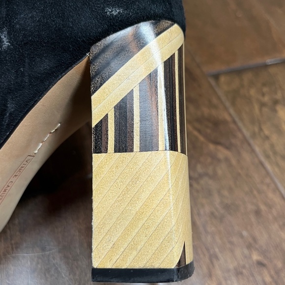 Vince Camuto Brynta Black Leather Bootie Geometric Brown Wood Block Heel 8 - Picture 8 of 13